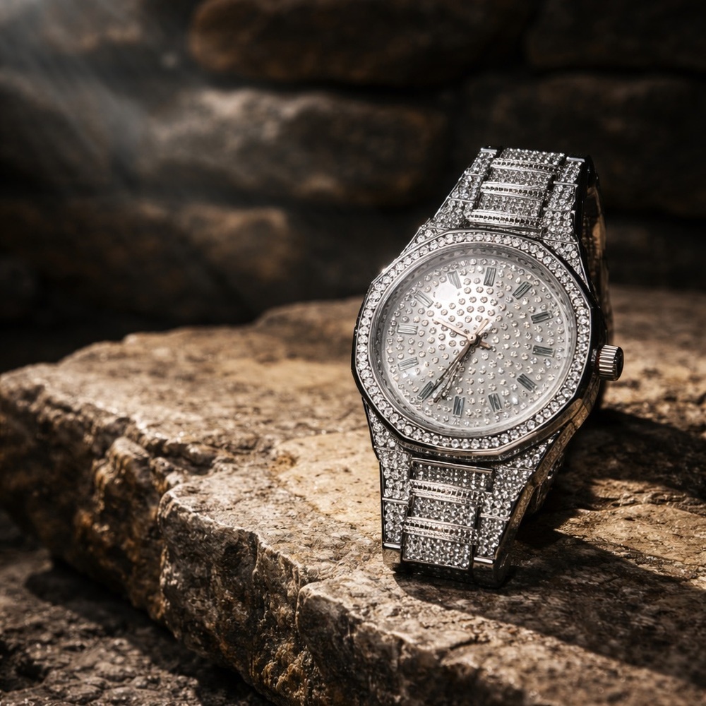 Luxury Silver Blinged Out Unisex Analog Wristwatch - Water-Resistant